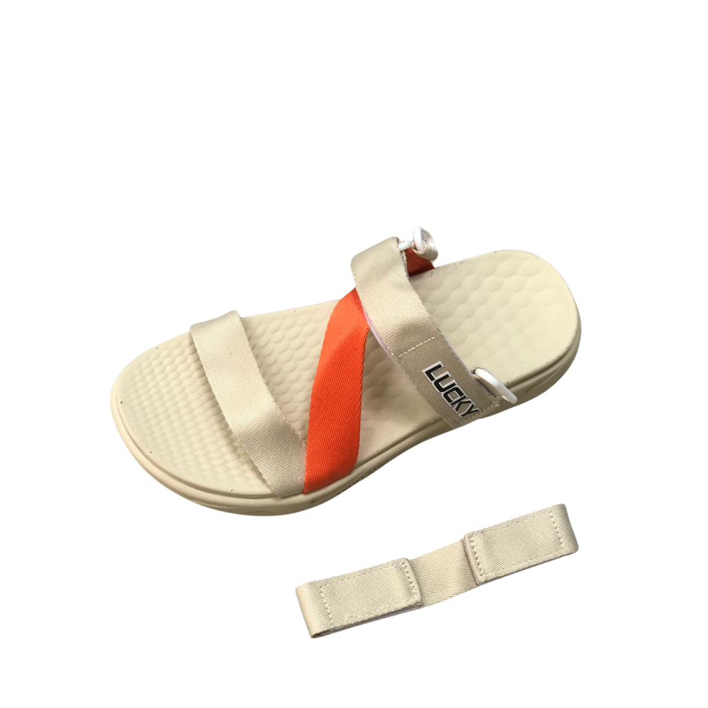 Giày Sandal Nam Nữ Lucky Unisex Quai Chữ Z Be Phối Cam Siêu Nhẹ Siêu Bền - Tặng kèm vớ