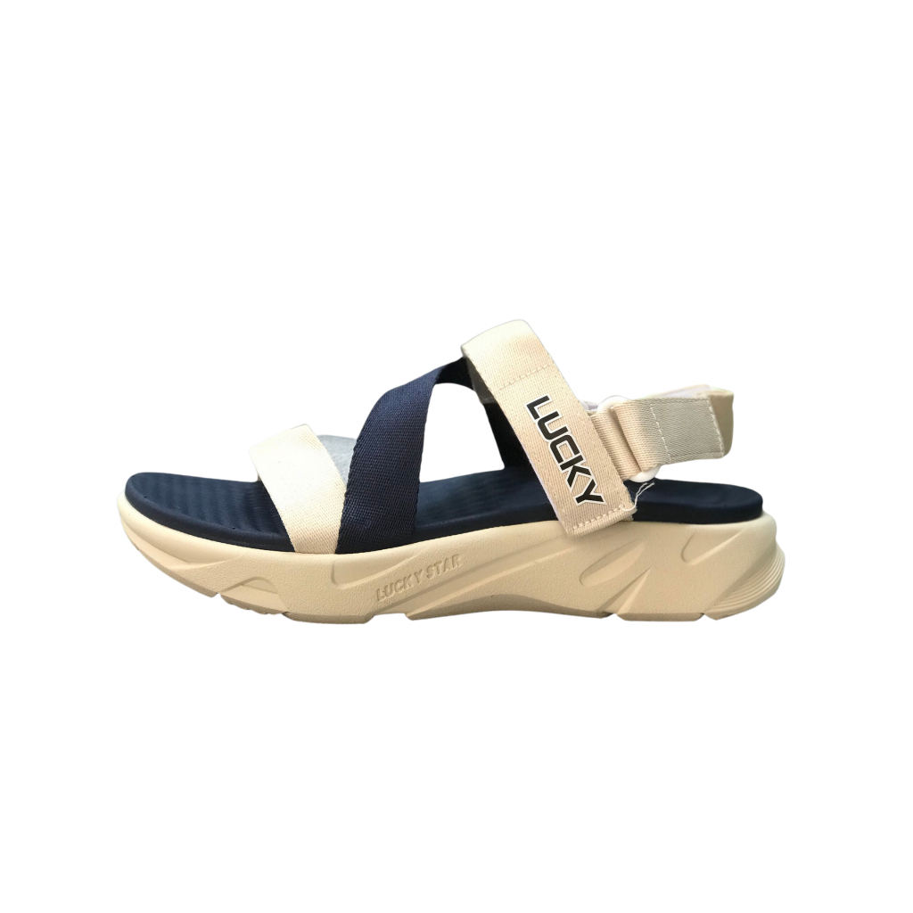 Giày Sandal Nam Nữ Lucky Unisex Quai Chữ Z Be Phối Xanh Dương Siêu Nhẹ Siêu Bền - Tặng kèm vớ