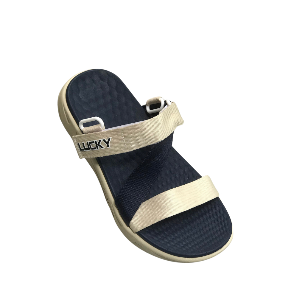 Giày Sandal Nam Nữ Lucky Unisex Quai Chữ Z Be Phối Xanh Dương Siêu Nhẹ Siêu Bền - Tặng kèm vớ