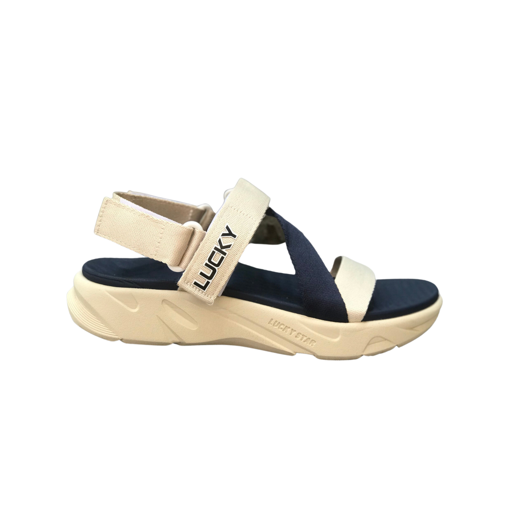 Giày Sandal Nam Nữ Lucky Unisex Quai Chữ Z Be Phối Xanh Dương Siêu Nhẹ Siêu Bền - Tặng kèm vớ