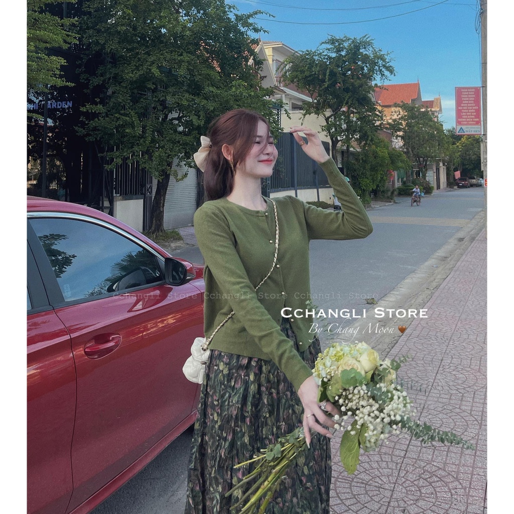 Áo Len Cardigan Dài Tay Trơn Basic Đơn Sắc Cúc Đồng Nhỏ Freesize