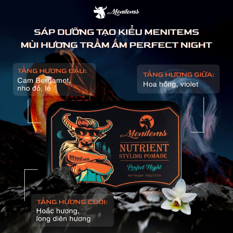 Sáp dưỡng và tạo kiểu tóc nam Menitems Pomade 50gr - 100gr - Hương Nước Hoa Lưu Hương Lâu - Wax for men