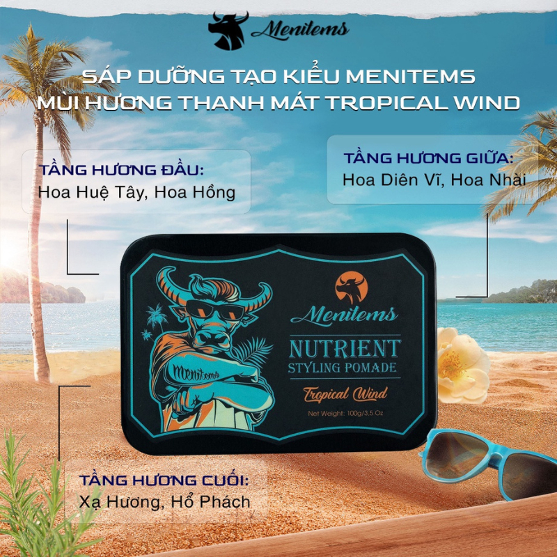 Sáp dưỡng và tạo kiểu tóc nam Menitems Pomade 50gr - 100gr - Hương Nước Hoa Lưu Hương Lâu - Wax for men