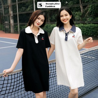 Đầm polo nữ Twentyfive dáng suông năng động cổ sen thêu họa tiết Cherry 4678