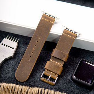 Dây đồng hồ da bò thật sáp ngựa điên 1 lớp WEMODA dành cho apple watch, pin size dây 18, 20, 22mm S11 Nâu Đất
