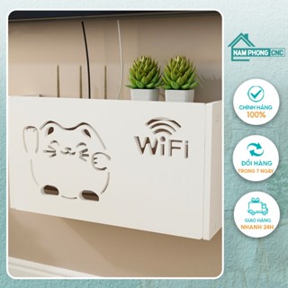 Kệ wifi, giá tủ để wifi, android box KW4-5 treo tường không cần khoan màu trắng sang trọng - đầy đủ phụ kiện