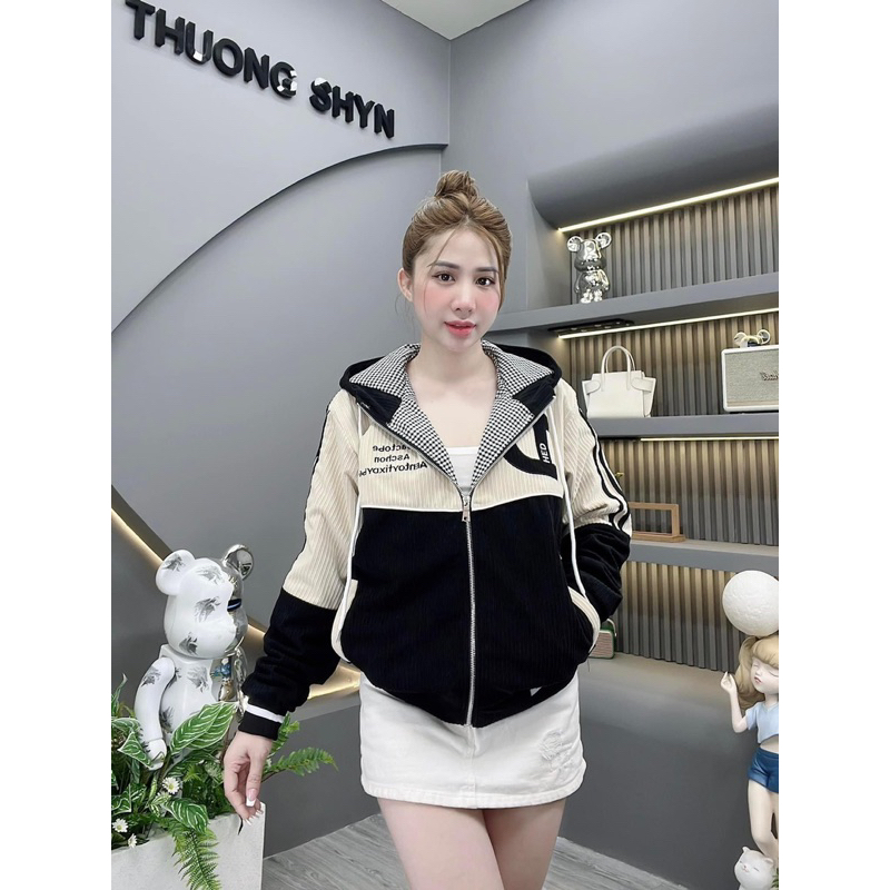 Áo Khoác Nhung Gân - Áo Khoác Nữ 2 Lớp Lót Vải Caro Cotton Thấm Hút Mồ Hôi 2 Túi Ngoài, Túi Trong| Áo Khoác Hoàng Gia