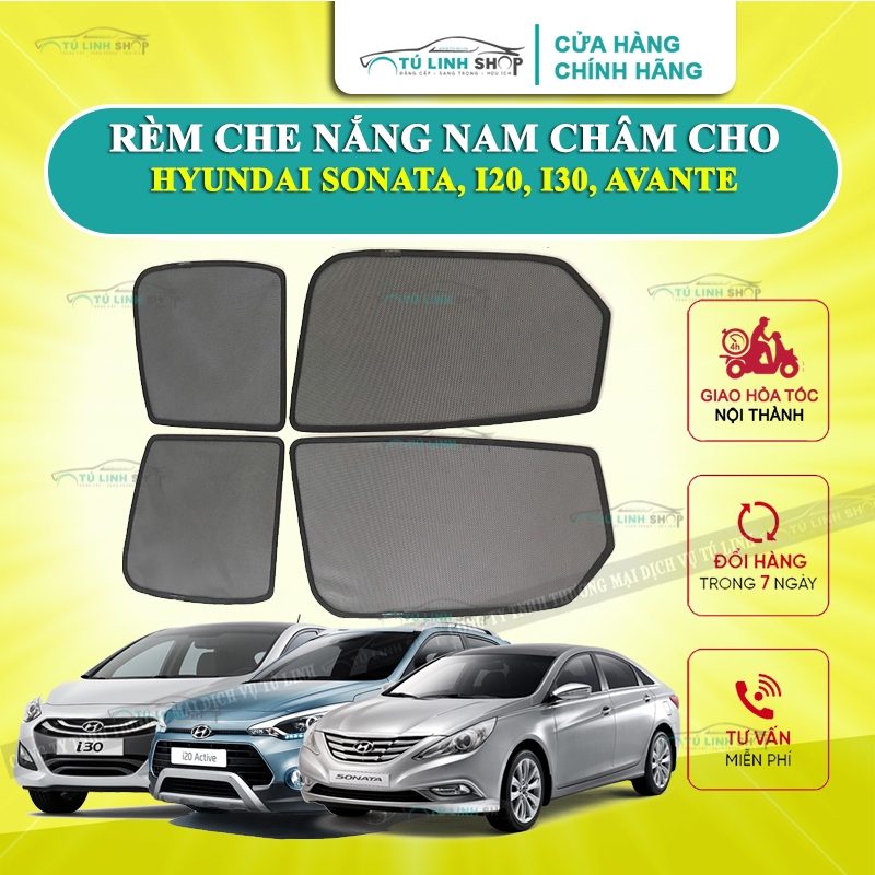 Rèm che nắng nam châm cho xe Hyundai Sonata, I20, I30, Avante bộ 4 tấm cho 4 cửa, vừa khít kính