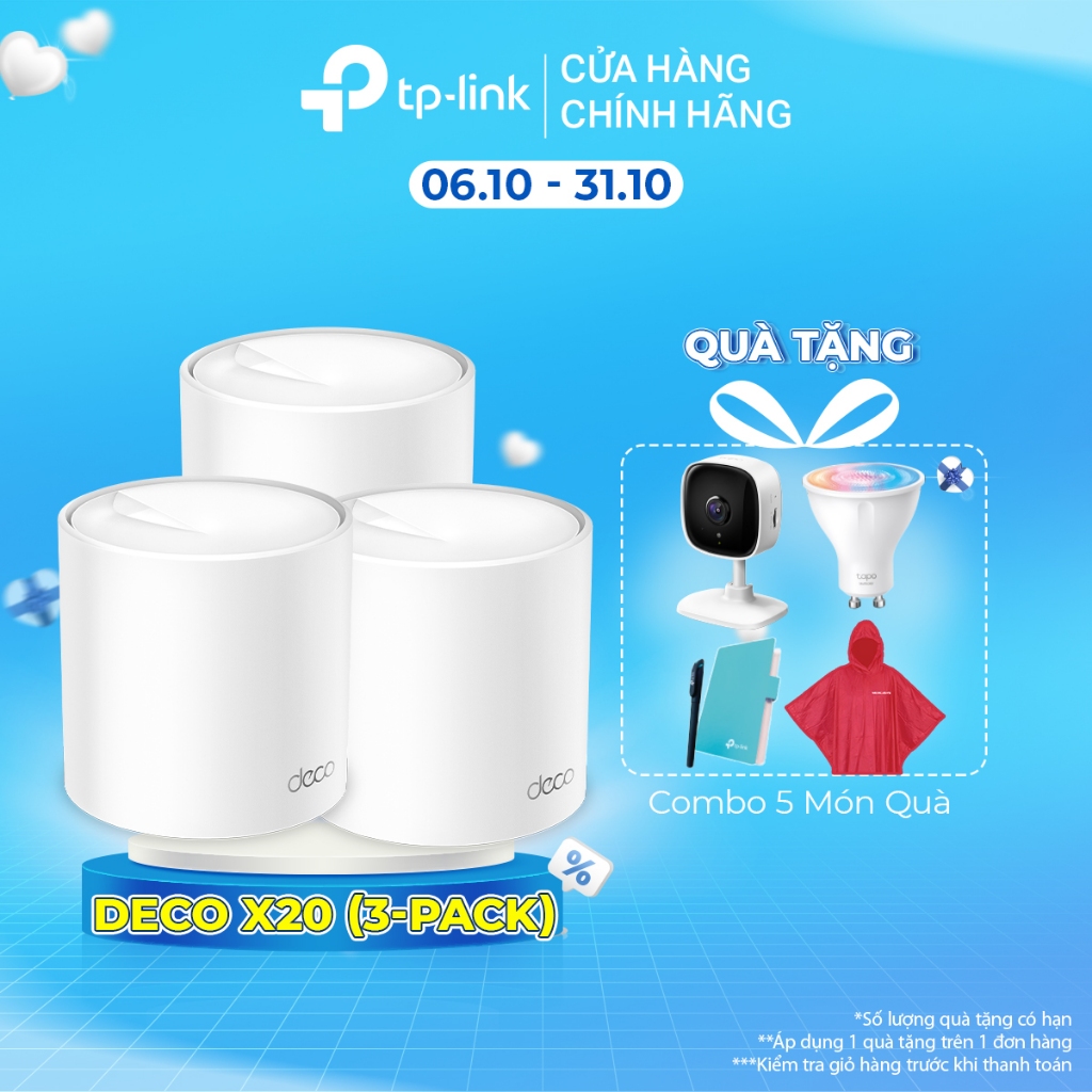 [Hỏa Tốc] Bộ Phát Wifi Mesh TP-Link Deco X20 (3-pack) Chuẩn Wifi 6 AX 1800Mbps