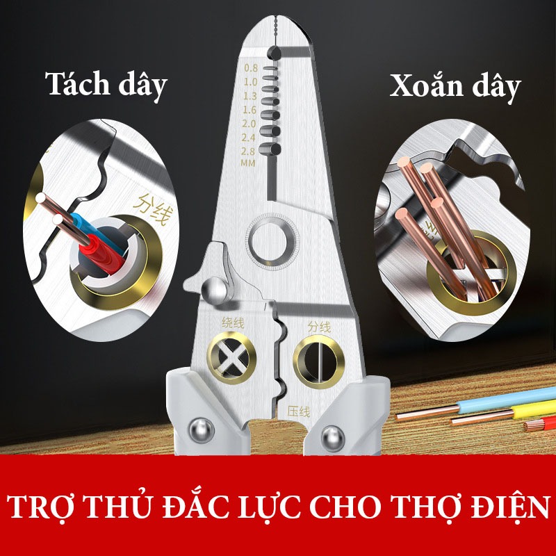 Kìm Đa Năng, Kìm Tuốt Dây Điện Đa Năng, Cắt Dây, Uốn Dây Chất Liệu Thép Gió Không Rỉ - HOUSESHOP68