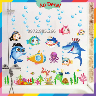 Tranh decal, decal dán tường trang trí phòng khách, cho bé cá đại dương