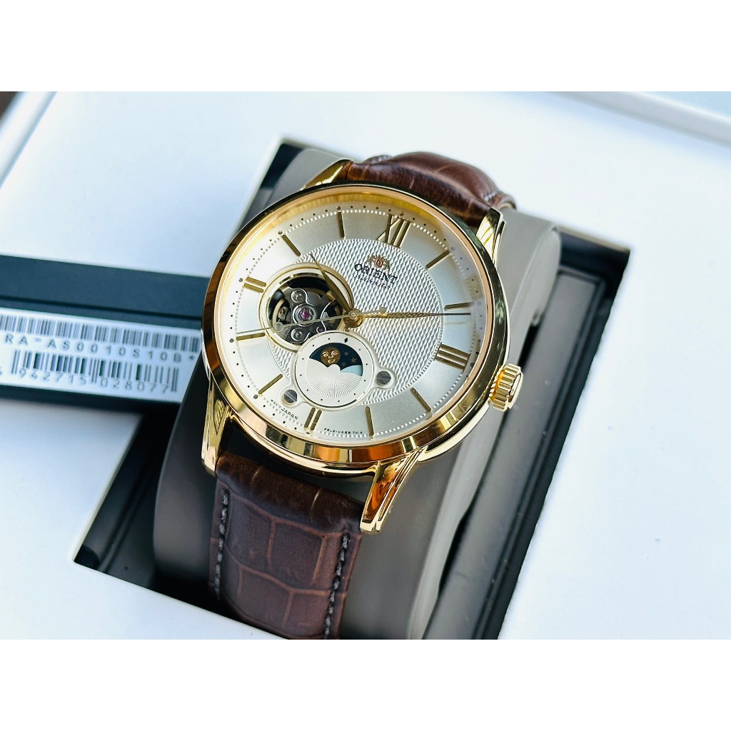 Đồng hồ đôi nam nữ dây da Orient Sun Moon Gen 4 Open Heart RA-AS0010S10B và RA-AG0728S