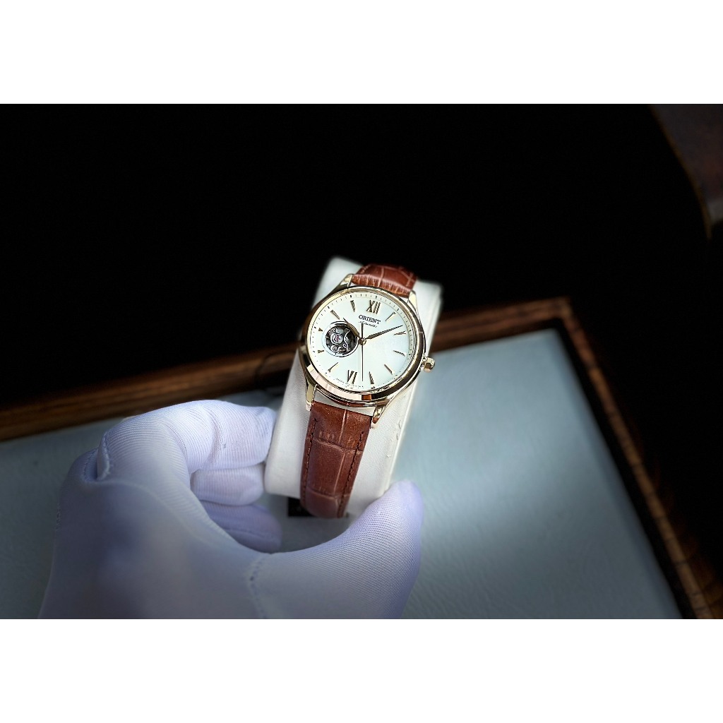 Đồng hồ đôi nam nữ dây da Orient Sun Moon Gen 4 Open Heart RA-AS0010S10B và RA-AG0728S
