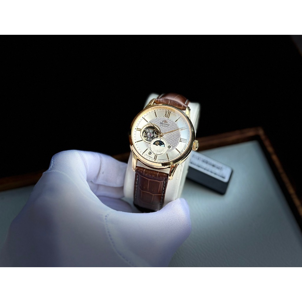 Đồng hồ đôi nam nữ dây da Orient Sun Moon Gen 4 Open Heart RA-AS0010S10B và RA-AG0728S