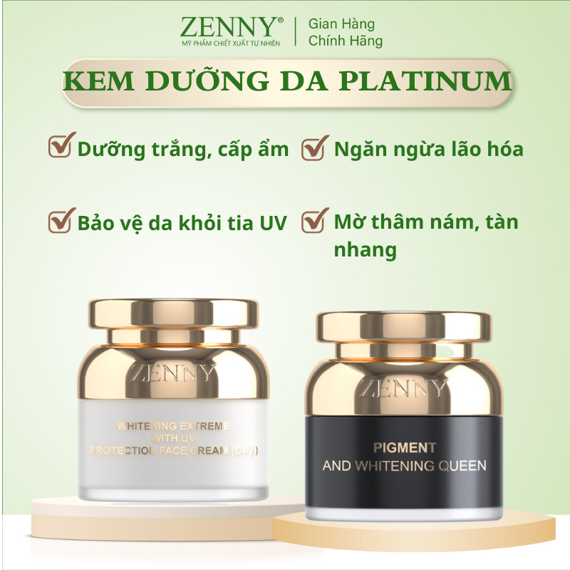 (Phiên bản mới) Combo Platinum - ZENNY kem dưỡng trắng da ngày đêm ngăn ngừa thâm nám, tàn nhang, mụn, đốm nâu trên