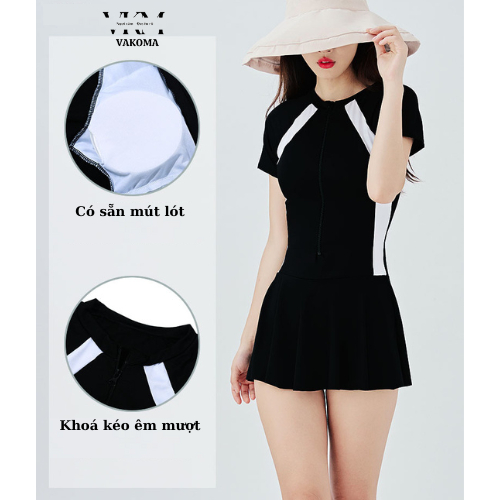 Đồ bơi nữ bikini 1 mảnh dài tay dáng váy có quần trong kín đáo VAKOMA TT126