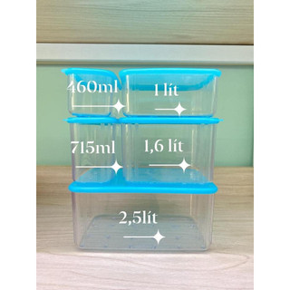 Bộ hộp trữ mát TUPPERWARE, Fresh Clear Set 5, Thân hộp trong suốt dễ dàng thấy rõ thực phẩm, Nắp kín khí