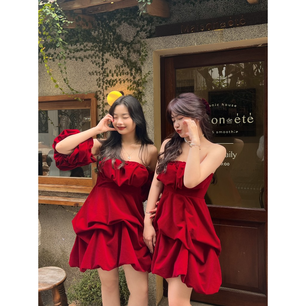 Đầm nữ dự tiệc Lena dress  có bigsize  thiết kế cúp ngực xòe tay bồng nhún CaoCaobycaochen có 3 màu đen trắng hồng