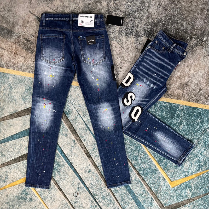 Quần Jean Nam Xanh Wash Bạc Thêu Chữ DSQ Vảy Sơn Hottrend Quần Bò Nam Chất Dehim Siêu Chất - Ảnh Thật
