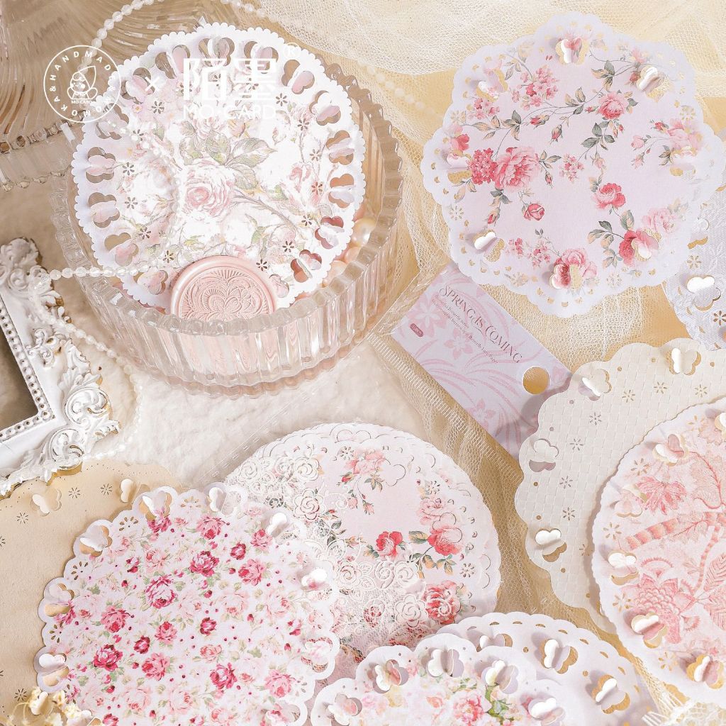 Set giấy ren họa tiết hoa nhí vintage trang trí sổ