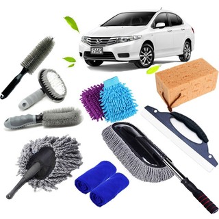 Set 11 Chi Tiết Dụng Cụ Chăm Sóc Vệ Sinh Làm Đẹp Ô Tô Ghi + Tặng Găng Tay Lau Chùi