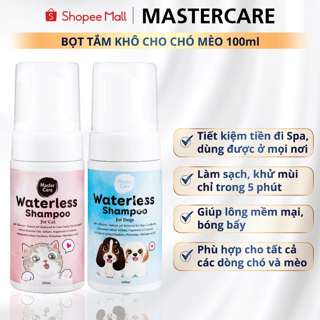 Bọt Tắm Khô Cho Chó Mèo MASTERCARE Dưỡng Lông Cho Thú Cưng Chỉ Trong 5 Phút Tiện Lợi Và Vệ Sinh Sạch Sẽ Cho Bé 100ML