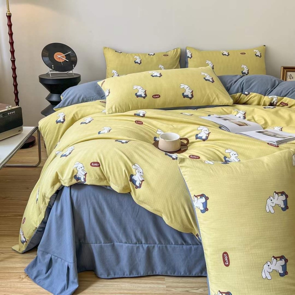 Bộ chăn ga gối Cotton Đũi Hoa 4 món hàng nhập khẩu