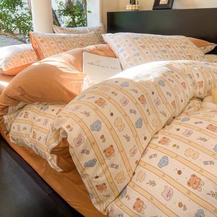 Bộ chăn ga gối Cotton Đũi Hoa 4 món hàng nhập khẩu
