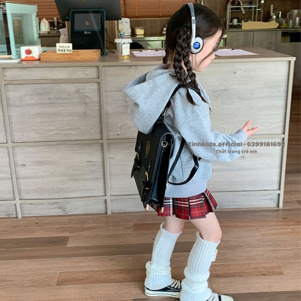 Áo hoodie cho bé gái kiểu kéo khóa và có mũ, áo khoác nỉ cho bé 3- 10 tuổi hàng quảng châu cao cấp