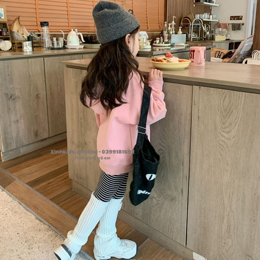 Áo hoodie cho bé gái kiểu kéo khóa và có mũ, áo khoác nỉ cho bé 3- 10 tuổi hàng quảng châu cao cấp