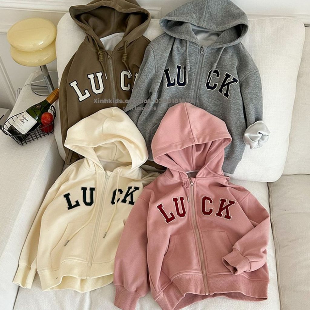 Áo hoodie cho bé gái kiểu kéo khóa và có mũ, áo khoác nỉ cho bé 3- 10 tuổi hàng quảng châu cao cấp