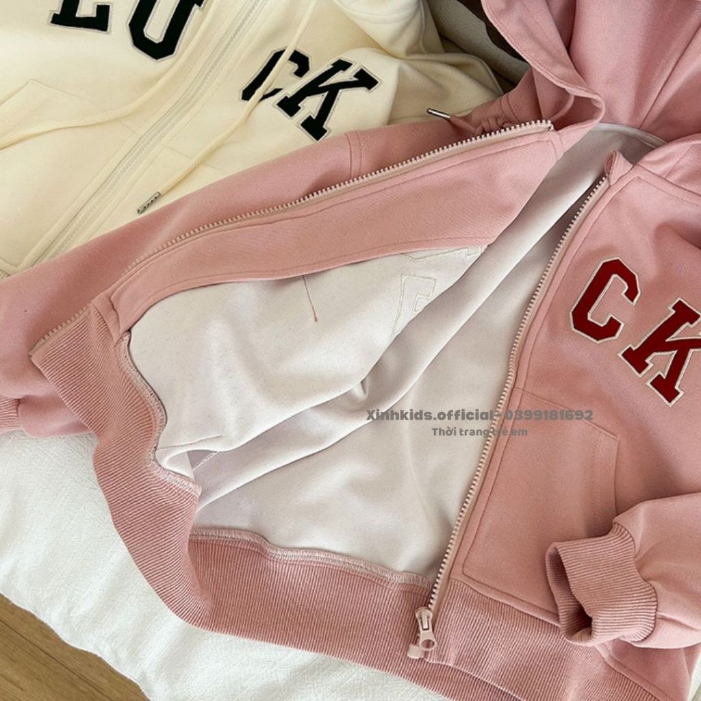 Áo khoác cho bé gái kiểu dáng hoodie cá tính , áo cardigan cho bé gái chất nỉ bông cao cấp