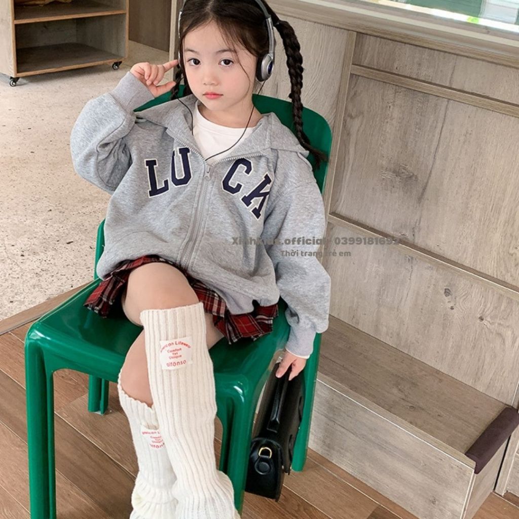 Áo khoác cho bé gái kiểu dáng hoodie cá tính , áo cardigan cho bé gái chất nỉ bông cao cấp