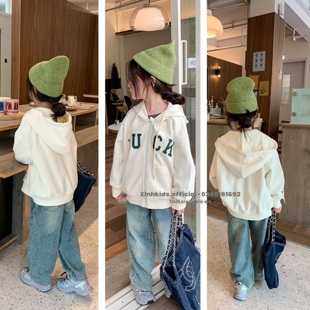 Áo khoác cho bé gái kiểu dáng hoodie cá tính , áo cardigan cho bé gái chất nỉ bông cao cấp