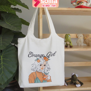 Túi tote vải canvas đựng đồ có khóa kéo miệng túi in hình cô gái Orange dễ thương