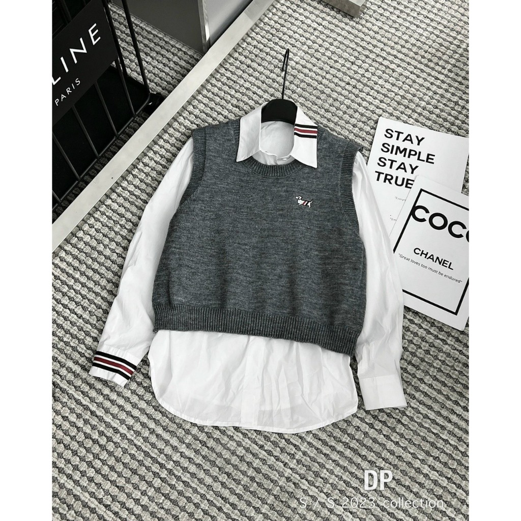 SET ÁO LEN GHI LE KÈM SƠ MI THOM