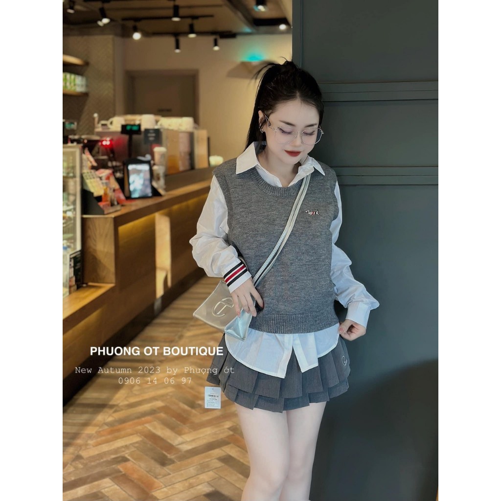 SET ÁO LEN GHI LE KÈM SƠ MI THOM