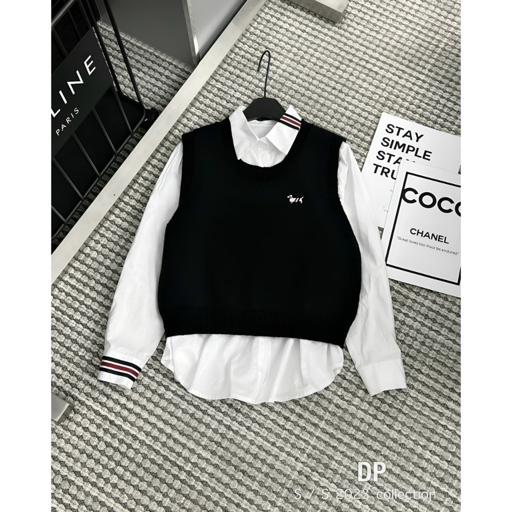 SET ÁO LEN GHI LE KÈM SƠ MI THOM