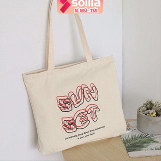 Túi tote vải canvas cao cấp Sun set khổ vuông phong cách Nhật Bản