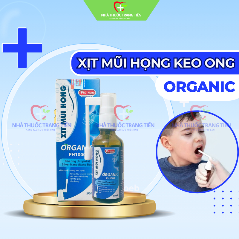 Xịt họng keo ong cho bé Organic (50ml), hỗ trợ làm sạch khoang mũi họng, gảm vi khuẩn, dịu mát họng
