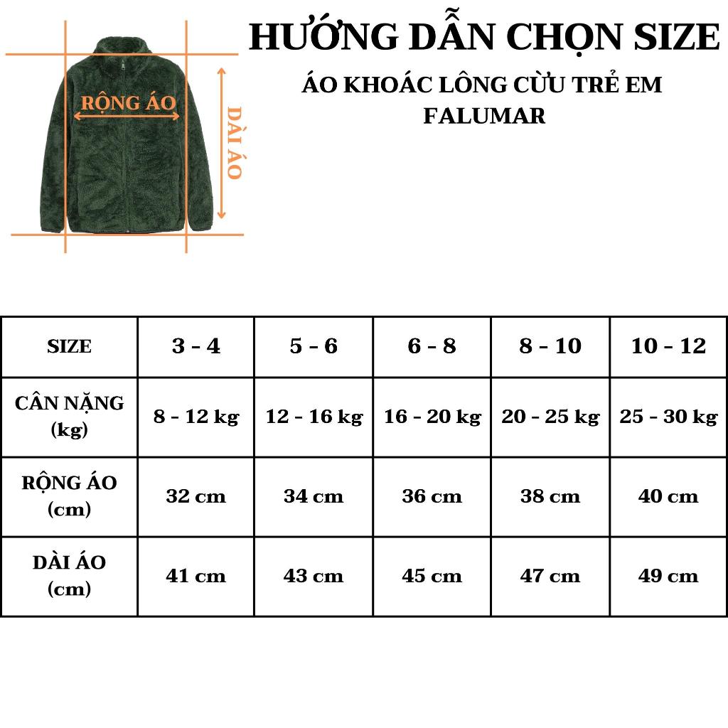 Áo khoác lông cừu FALUMAR cho bé trai bé gái, áo lông trẻ em cao cấp mềm mịn nhẹ nhàng có size từ 8kg đến 30kg
