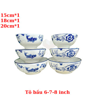 Combo bộ tô gốm sứ hoa văn hình cá 3 tô đũ size,tô gốm sứ hoa văn cổ hình cá