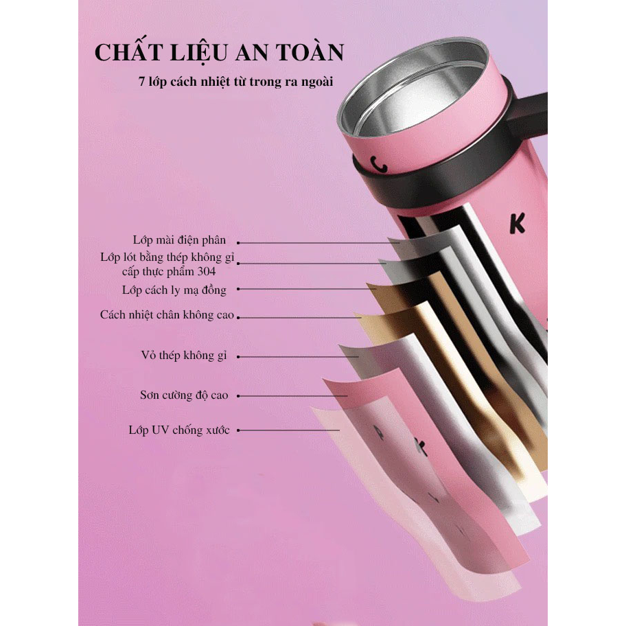 Bình giữ nhiệt pink dung tích 1250ML cốc giữ nhiệt blackpink inox 304 có tay cầm tặng kèm ống hút phong cách thời trang