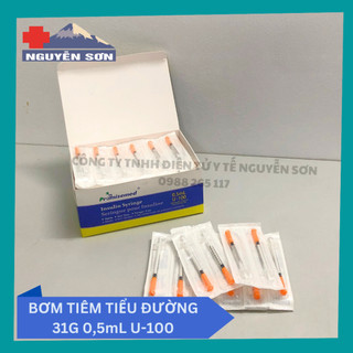 Bơm tiêm tiểu đường, bơm tiêm Insulin 31G 0.5ml U-100 (Hộp 100 cái) dùng trong spa thẩm mỹ và y tế