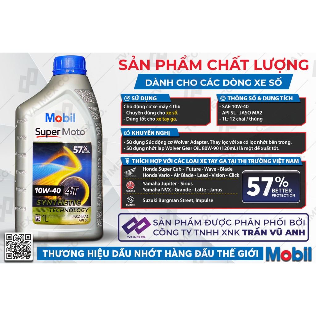 Nhớt xe số cao cấp Mobil Super 4T 10W40 800ml và 1L nhập khẩu Singapore