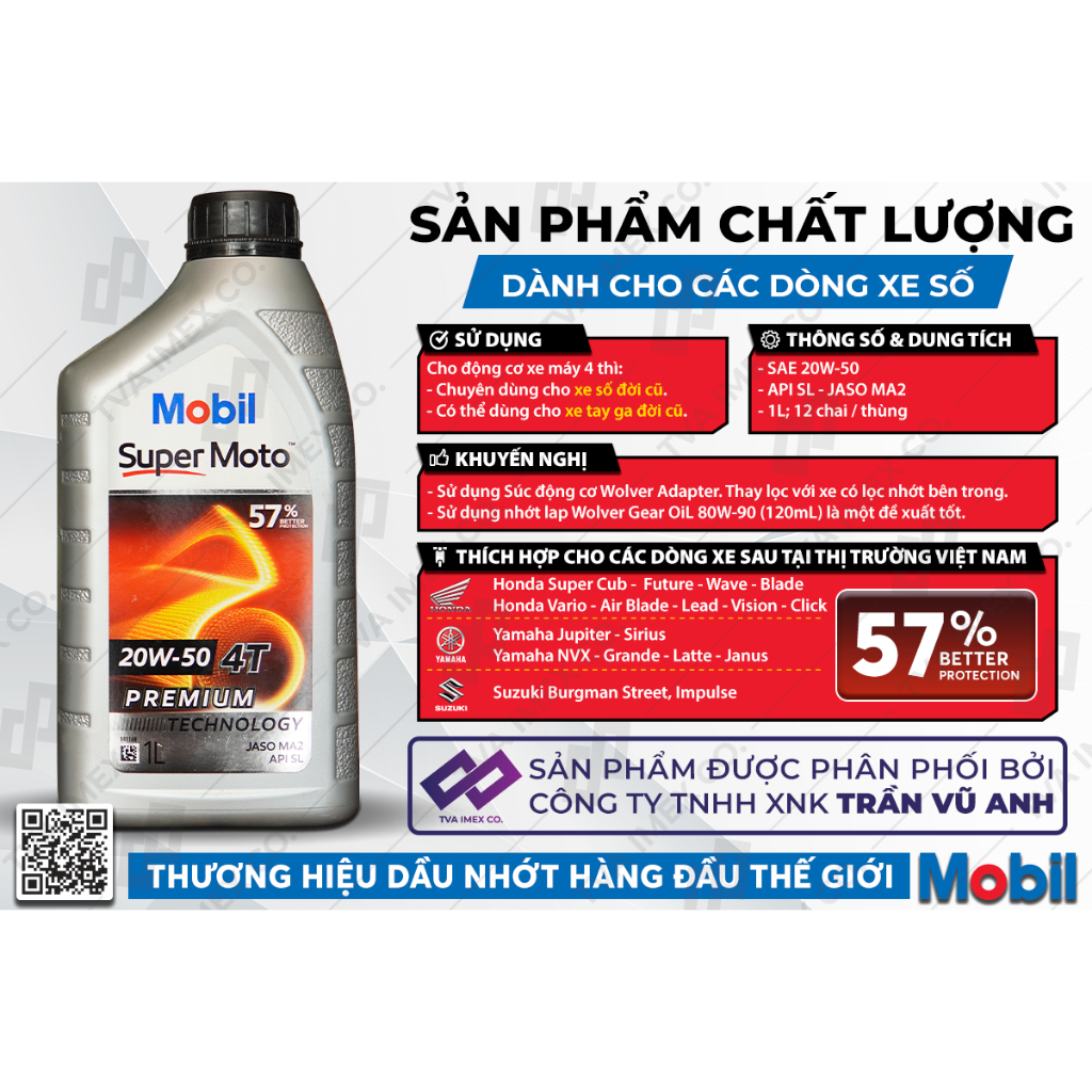 Nhớt Xe Số Cao Cấp Mobil Super Moto 20W50 - Nhập Khẩu Singapore