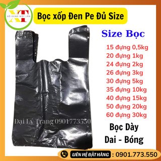 1KG Bọc xốp nilon đen bóng đẹp , dẻo dai , túi xốp đen , túi hai quai đen
