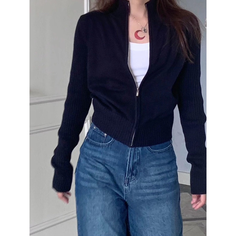 ÁO CARDIGAN DỆT KIM TAY DÀI CÓ DÂY KÉO