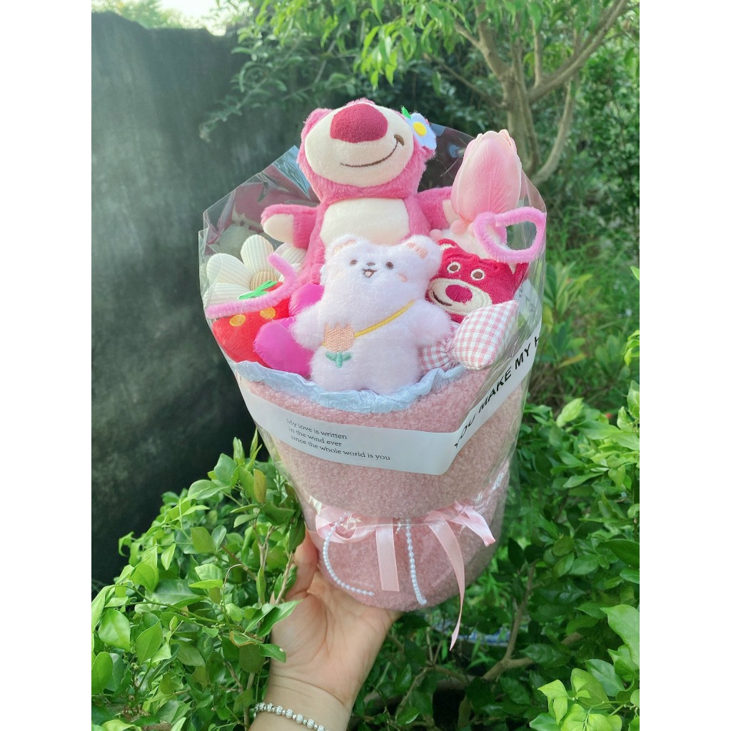 Bó Hoa Gấu Dâu Gấu Bông HotTrend Quà Tặng Người Yêu Dịp 20/10, 8/3, 14/2