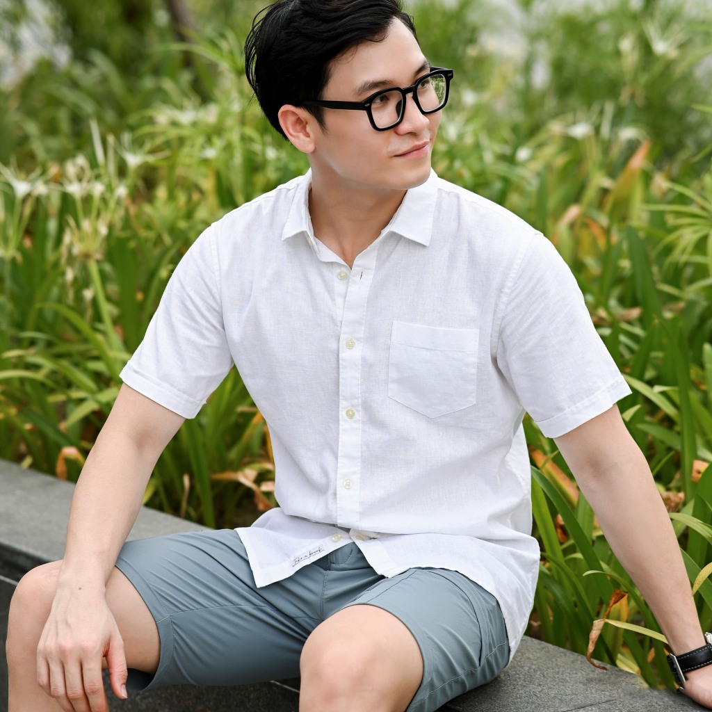Áo sơ mi nam ngắn tay vải nilen dáng ôm cao cấp